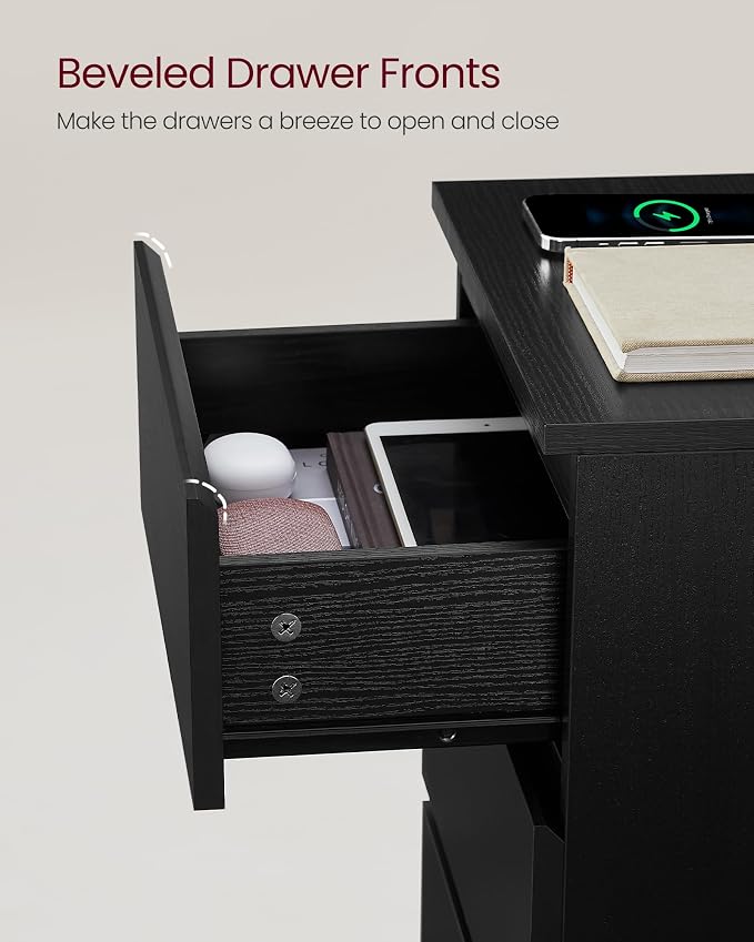 VASAGLE Nightstand with Charging Station, 2 AC Outlets and 2 USB Ports - Image 6