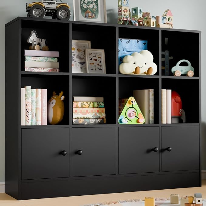 Cozy Castle Black Wood Bookcase, 12 Cube Storage Organizer Bookshelf by CozyCastle