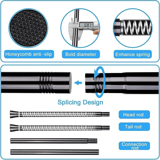Shower Curtain Rod Black Tension Rod 45 to 77 Inch 2PCS Spring Curtain Rod - Image 5