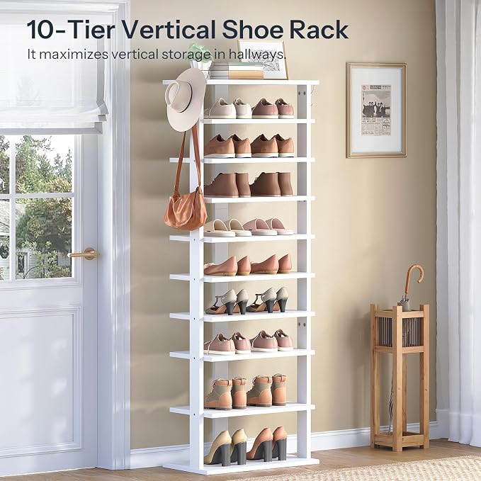 HOOBRO 10 Tiers Vertical Shoe Rack, Wooden Shoe Storage Organizer - Image 2