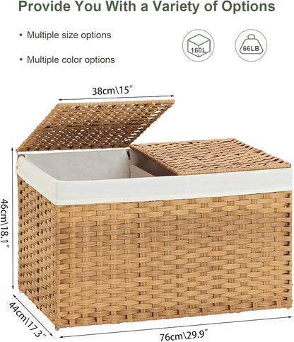 SETVSON Storage Basket with Lid, 2-Lid PE Rattan Storage Bin, Natural | 160L - Image 4