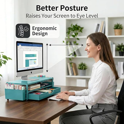 ECOLOVI Desk Organizer and Accessories, 2-Tier Computer Monitor Stand Rise - Image 4