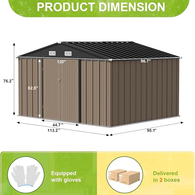 JUMMICO 10 x 8 FT Outdoor Storage Shed, Large Metal Garden Shed & Tool Sheds - Image 3