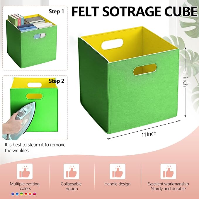 6 Pcs 11 Inch Colorful Felt Storage Cubes - Image 3