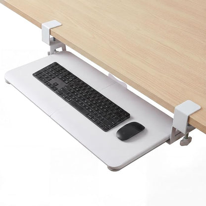 White Keyboard Tray Under Desk Clamp, 26.77" Large Under Desk Keyboard Tray by TECLUCK