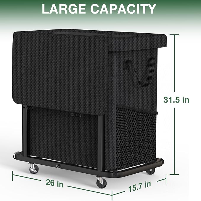 50 Gal Laundry Basket with Lid, Rolling Laundry Hamper with Wheels, Dirty - Image 6