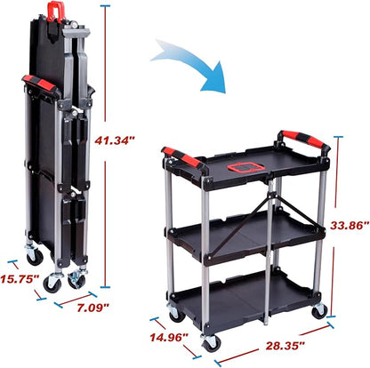 Folding Service Cart, Rolling Utility Cart, 330 LBS Collapsible Service Cart - Image 4