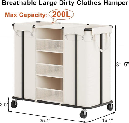 WOWLIVE Laundry Sorter 2 Section 200L Rolling Laundry Hamper - Image 3