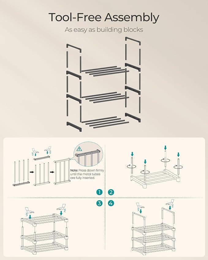 SONGMICS Shoe Rack, 3-Tier Shoe Organizer, Metal Storage Shelf, Upright or - Image 5