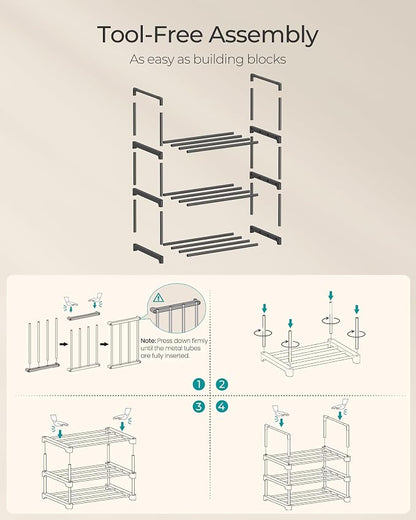 SONGMICS Shoe Rack, 3-Tier Shoe Organizer, Metal Storage Shelf, Upright or - Image 5