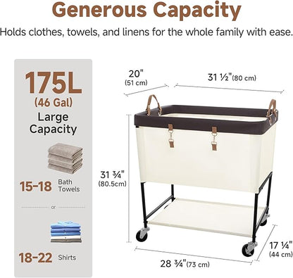 StorageWorks Laundry Cart, 2 Tier Rolling Basket - Image 3
