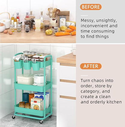 JIUYOTREE 3-Tier Plastic Rolling Storage Cart Utility Cart - Image 5