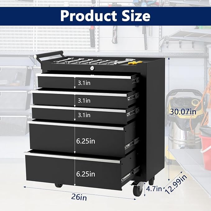 IDEALHOUSE Rolling Tool Chest, 5 Drawers Tool Storage Cabinet, Toolbox - Image 3