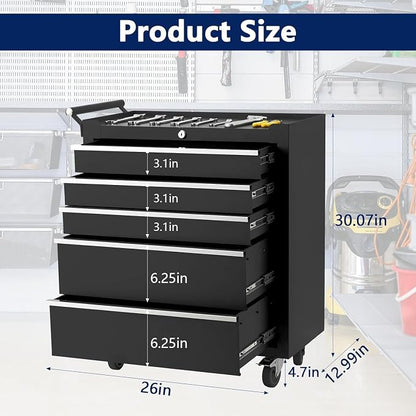 IDEALHOUSE Rolling Tool Chest, 5 Drawers Tool Storage Cabinet, Toolbox - Image 3