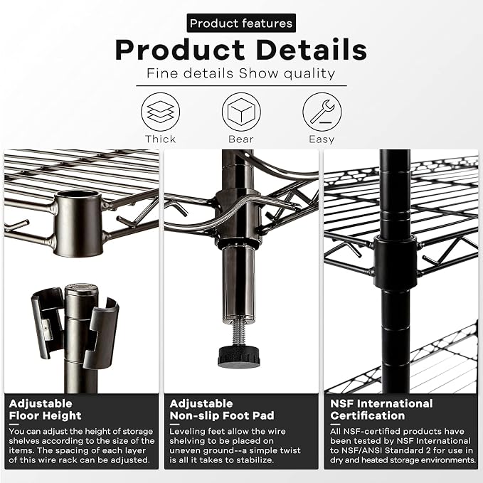 3-Tier Storage Shelves Adjustable, MGHH Wire Shelving Heavy Duty Storage Rack - Image 4