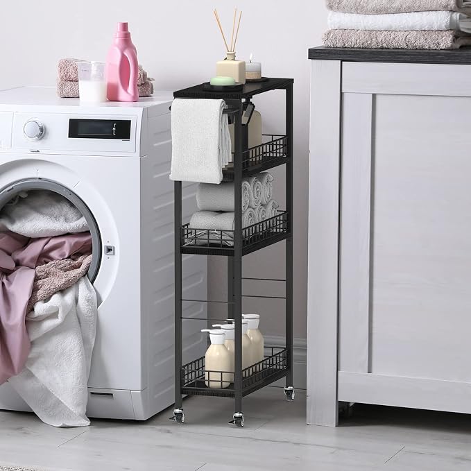 Slim Storage Cart 4 Tier Rolling Kitchen Cart Utility Serving Cart Laundry Room - Image 4