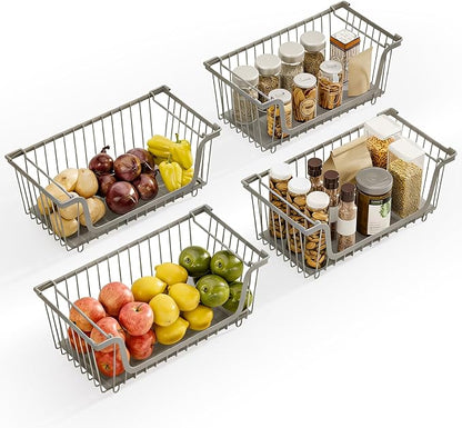 4 Pcs Stackable Wire Baskets for Pantry Organizers and Storage, Produce Potato - Image 8