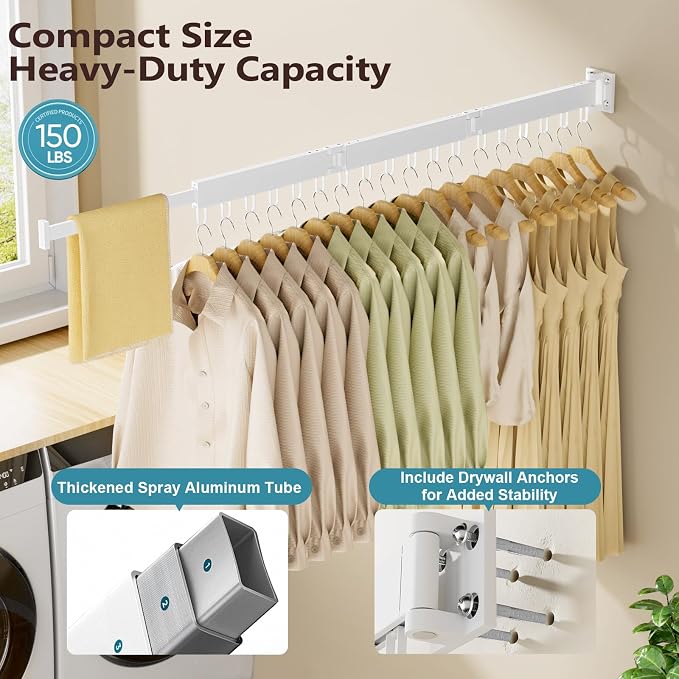 JAUREE Clothes Drying Rack Wall Mounted, Space-Saving Drying Rack Clothing - Image 3