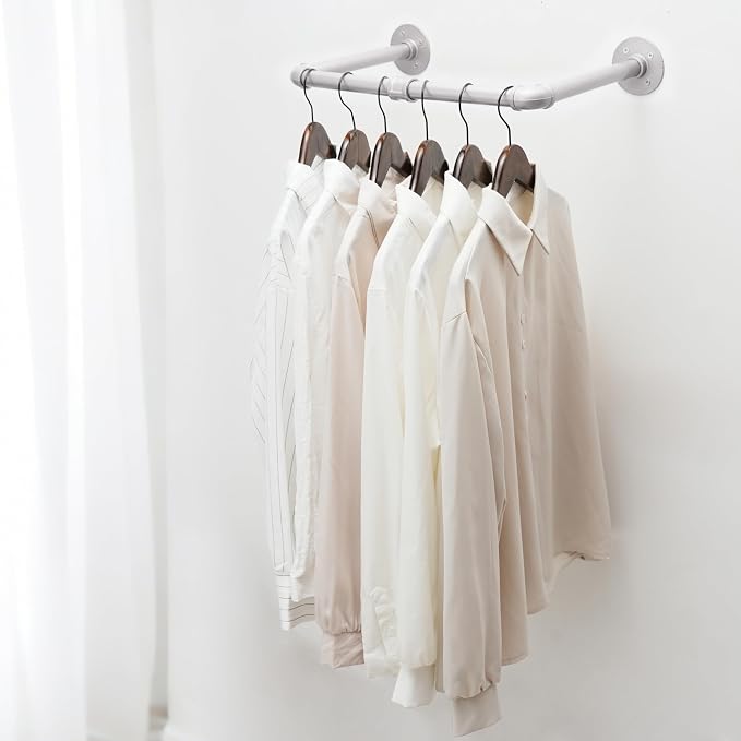 WEBI Industrial Pipe Clothing Rack, Heavy Duty Metal Garment Rack Bar Wall - Image 3