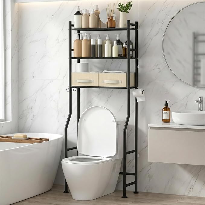 GloTika 3-Tier Over Toilet Storage, 2 Baskets | Anti-Tilt Safety System by QualityHomewareTimlessComfort