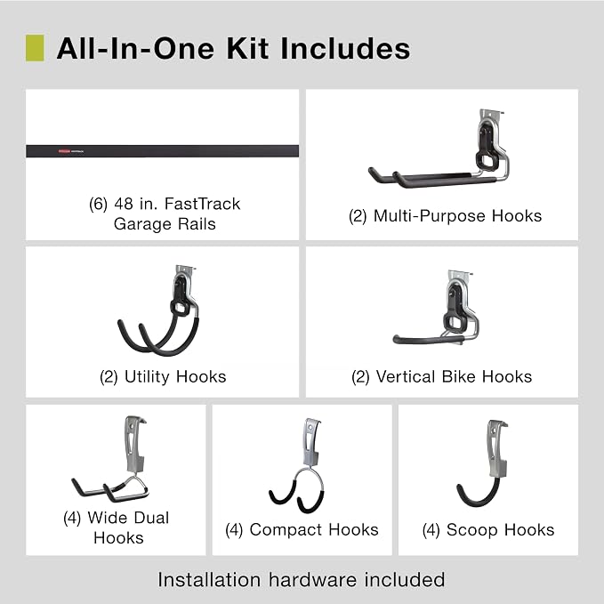 Rubbermaid 24-Piece FastTrack Garage Wall-Mounted Storage Kit, 6 Rails and 18 - Image 2
