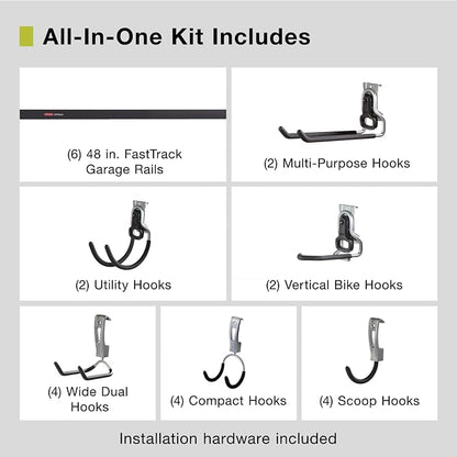 Rubbermaid 24-Piece FastTrack Garage Wall-Mounted Storage Kit, 6 Rails and 18 - Image 2
