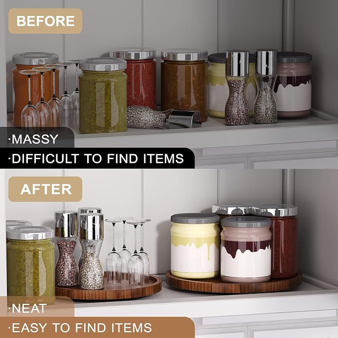 Lazy Susan Organizer for Kitchen, Bamboo Turntable for Cabinet, Small（Brown） - Image 5
