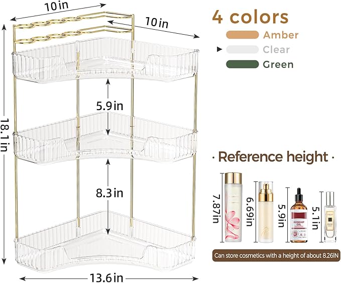 BEFSOP Corner Bathroom Counter Organizer, Upgraded 3-Tier Makeup Organizer - Image 2
