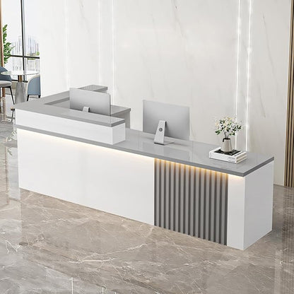 Receptionist Desk with LED Light，Wooden Salon Checkout Counter with Storage by Unknown
