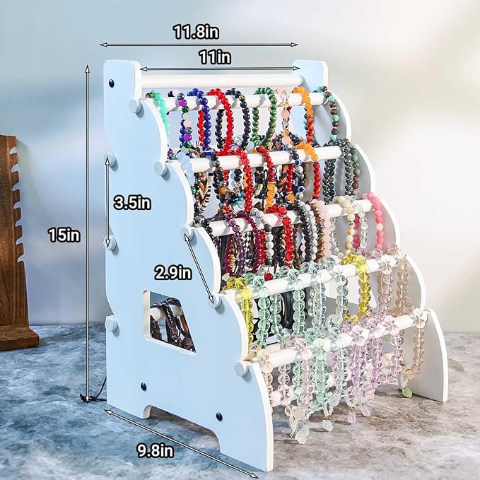 Wooden Bracelet Holder 8 Tier Jewelry Bracelet Display Stand, Portable Organizer - Image 2