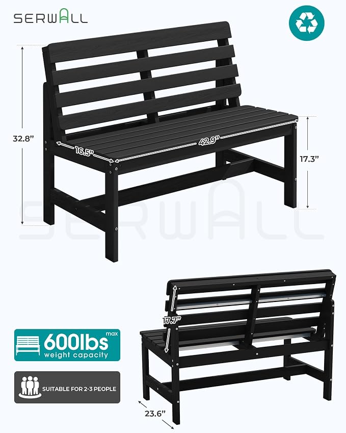 SERWALL Armless Outdoor Bench, All Weather HDPE Porch Bench, 2 Pack, Suitable - Image 3