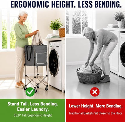 Laundry Basket with Wheels, 35.9" No-Bend Rolling Hamper, steel frame, foldable - Image 2
