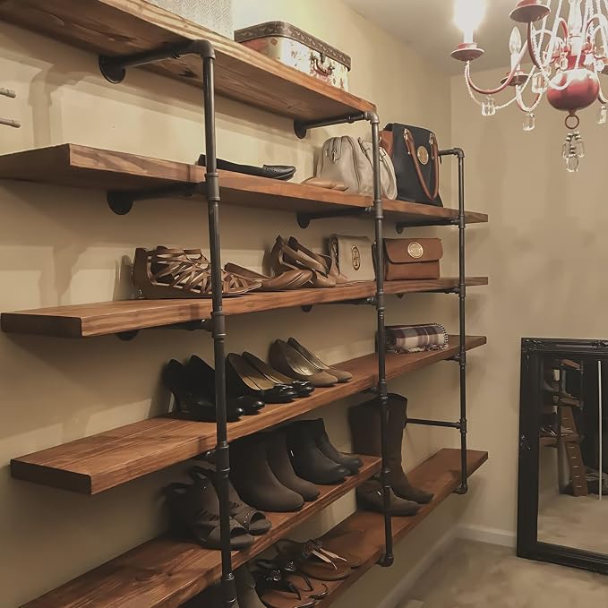 HITOMEN Industrial Iron Pipe Shelves, 2 Set 4-Tier 41.5" Tall 12" Depth - Image 2