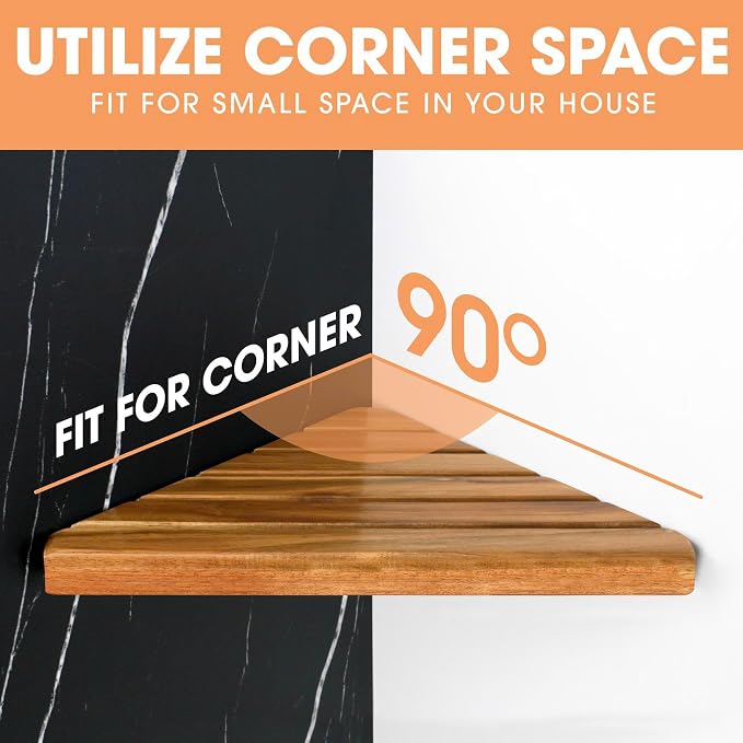 ENKEZI Acacia 2, 3 Tiers Corner Shower Shelf, Triangular Corner Shelf Wooden - Image 4