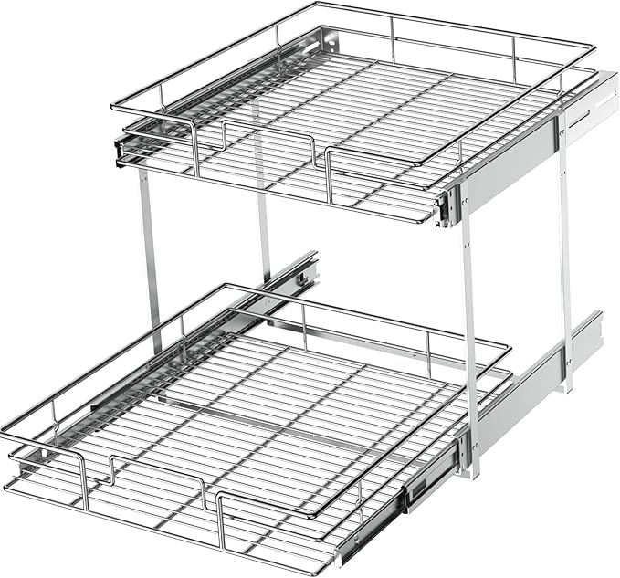 LOVMOR 2 Tier Individual Pull Out Cabinet Organizer 22½" W x 21½" D, Slide Out by LOVMOR
