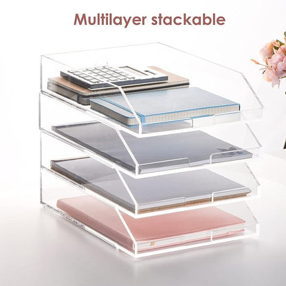 Stackable Clear Acrylic Paper Trays, Desk File Organizer, A4 Paper Holder - Image 3