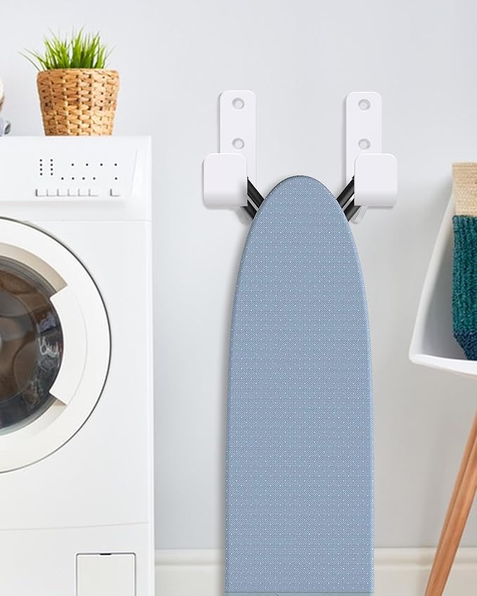2PCS Ironing Board Holder Wall Mount White, Stainless Steel Ironing Board Hanger - Image 4