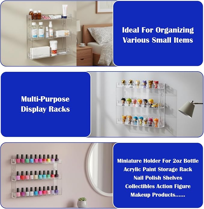 3 Pack 3-Tier Display Rack, Wall-Mount Acrylic Paint Organizer Shelf - Image 6