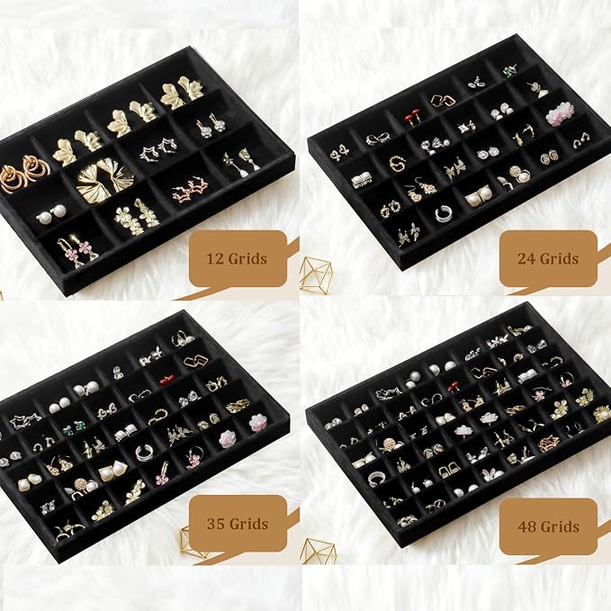 Large Jewelry Drawer Organizer Trays Set of 4, Stackable Velvet Jewelry Trays - Image 3