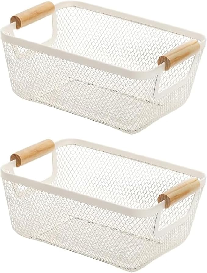 AJIODA 2Pack Metal Mesh Steel Basket, Small Wire Storage Organizer Basket by AJIODA