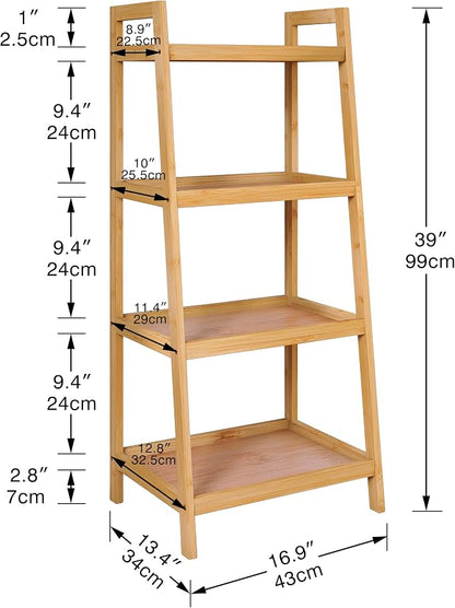 SMIBUY Bamboo Ladder Bookcase, Bathroom Storage Rack Organizer, 4 Tier and 5 - Image 3