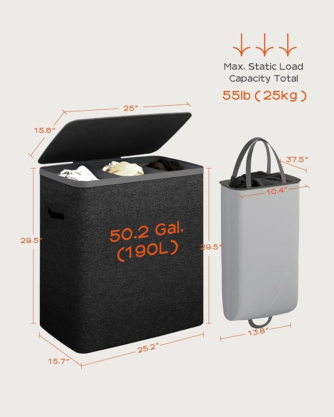 CASAMAYA Laundry Basket with Lid, Laundry Hamper 3 Section, 190L collapsible - Image 6