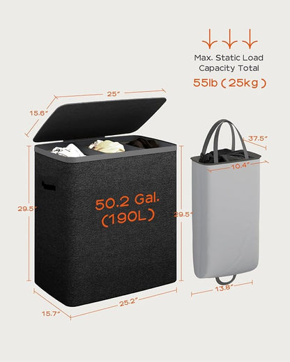 CASAMAYA Laundry Basket with Lid, Laundry Hamper 3 Section, 190L collapsible - Image 6