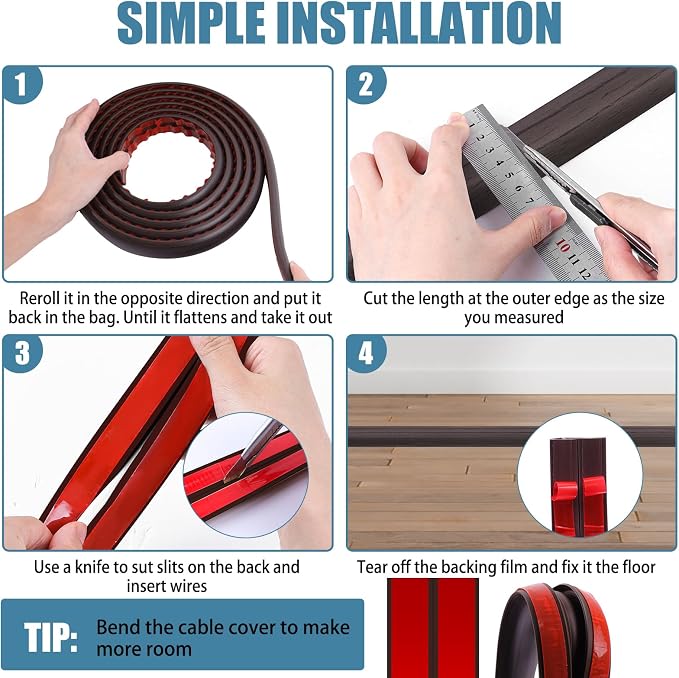 Floor Cord Covers for Wires 3.3FT Cable Hider Wire Cover Self Adhesive Cord - Image 5