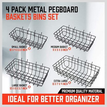 HORUSDY Peg Board Bins and Baskets | 4 Pack | Square Style 4 Size Pegboard - Image 7
