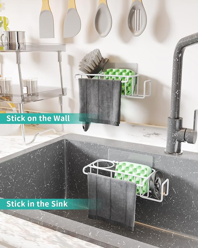 HapiRm Sponge Holder for Kitchen Sink, No Drill Kitchen Sink Caddy Organizer - Image 4
