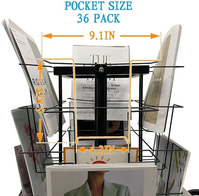 TONGMO 36-Pocket Rotating Magazine Rack Stand, Floor Spinner Display - Image 4