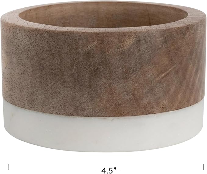 Creative Co-Op Mango Wood and Marble Bottle Holder - Image 2