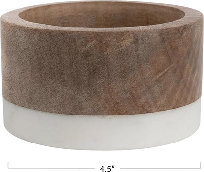Creative Co-Op Mango Wood and Marble Bottle Holder - Image 2