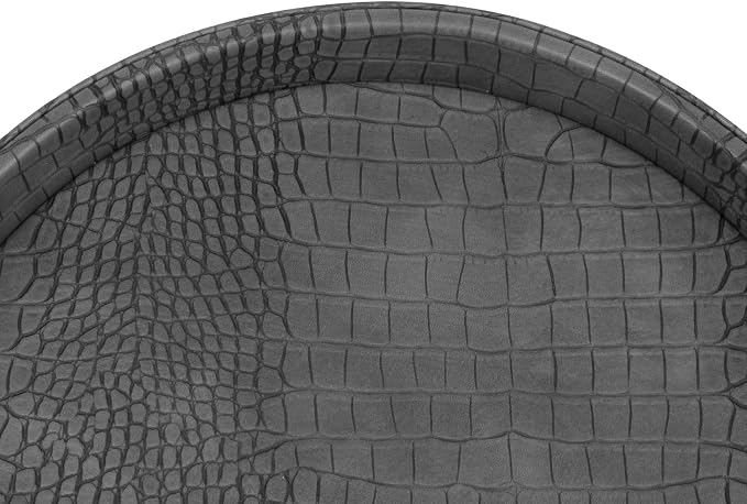HofferRuffer Faux Leather Round Serving Tray, Vegan Croco Leather Decorative - Image 6